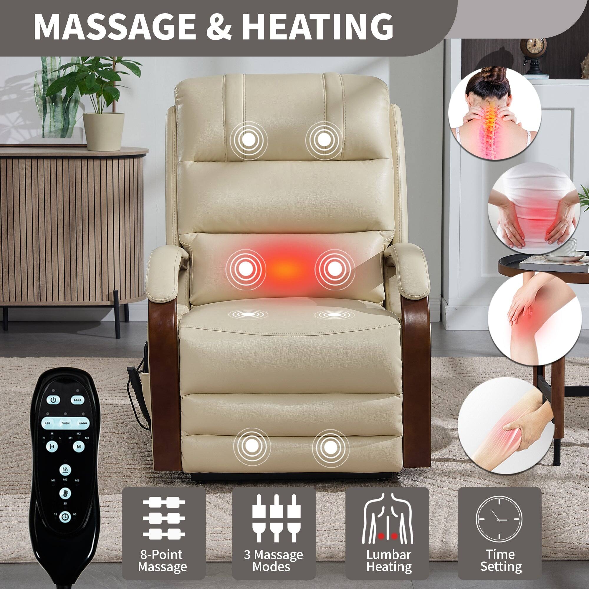 MASSAGE & HEATING

- 8-Point Massage
- 3 Massage Modes
- Lumbar Heating
- Time Setting