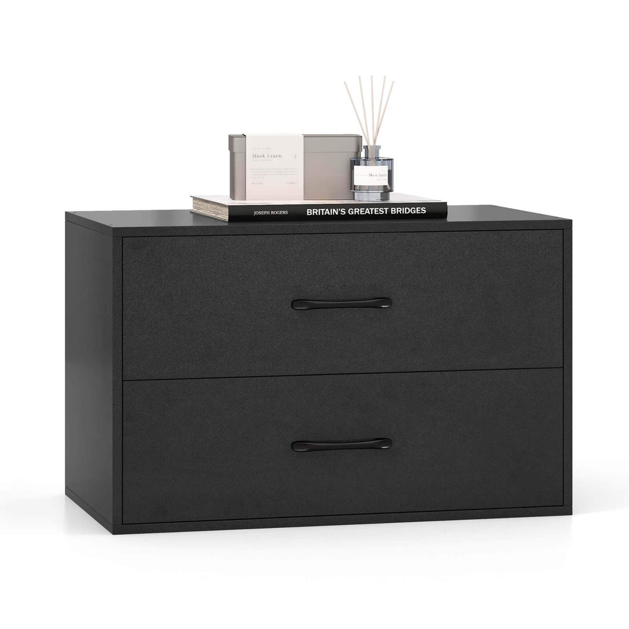 Costway - 2-Drawer Stackable Storage Organizer with Anti-Topping Kits Stacking Drawer Chest - Black
