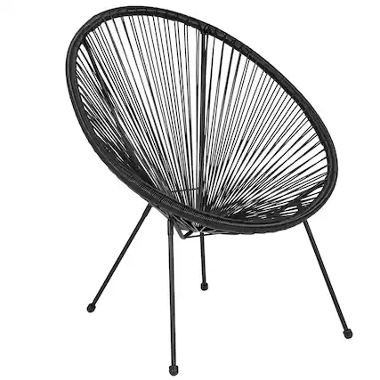 Front. Emma + Oliver - Papasan Bungee Lounge Chair - Black.
