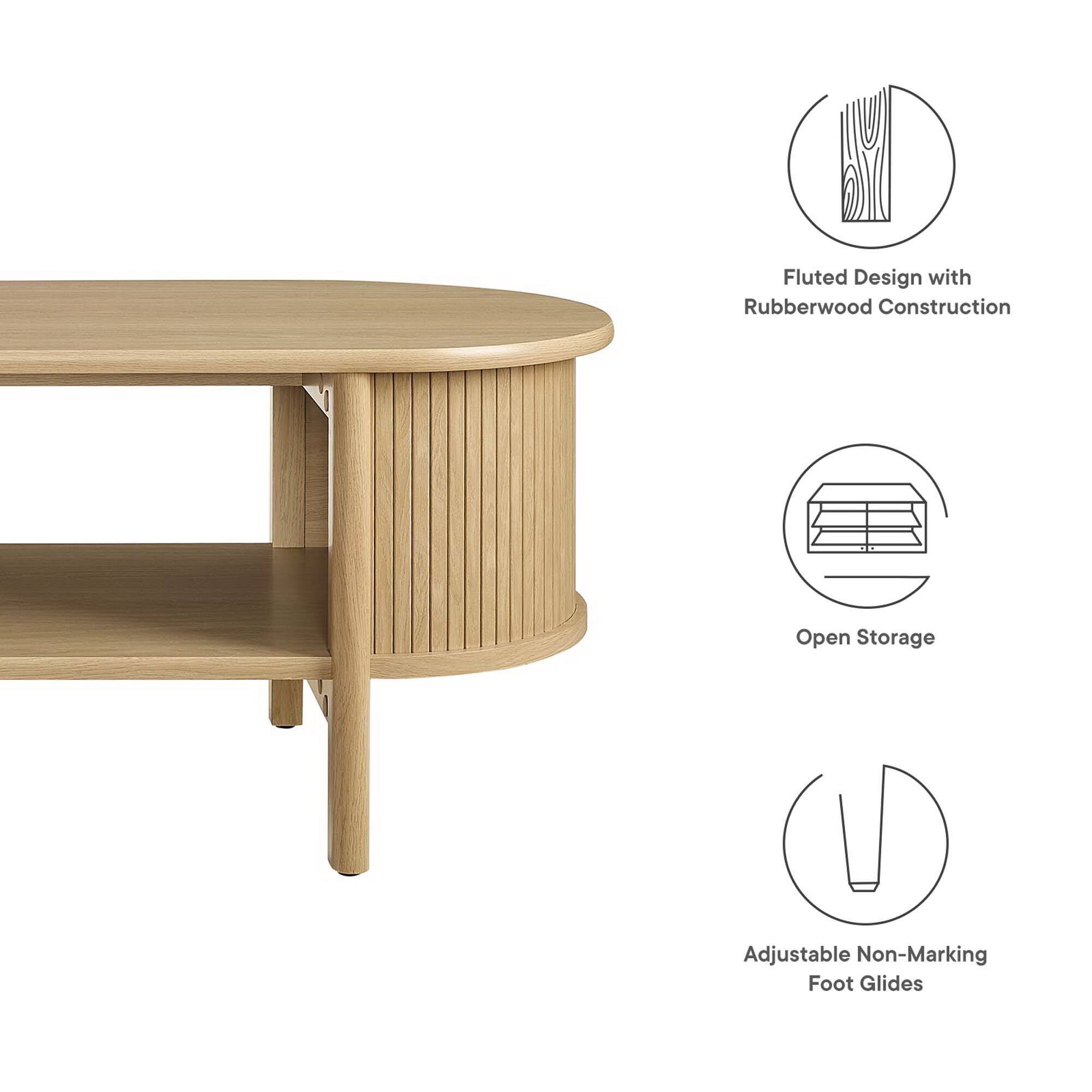 Fluted Design with Rubberwood Construction  
Open Storage  
Adjustable Non-Marking Foot Glides