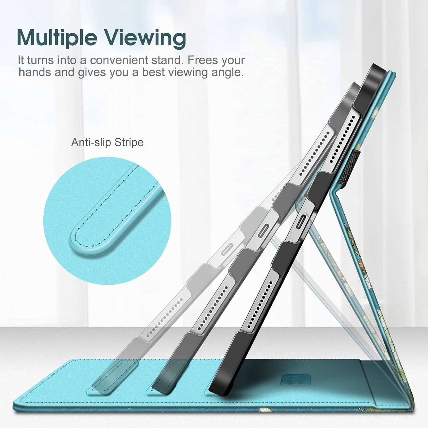Multiple Viewing  
It turns into a convenient stand. Frees your hands and gives you a best viewing angle.  

Anti-slip Stripe