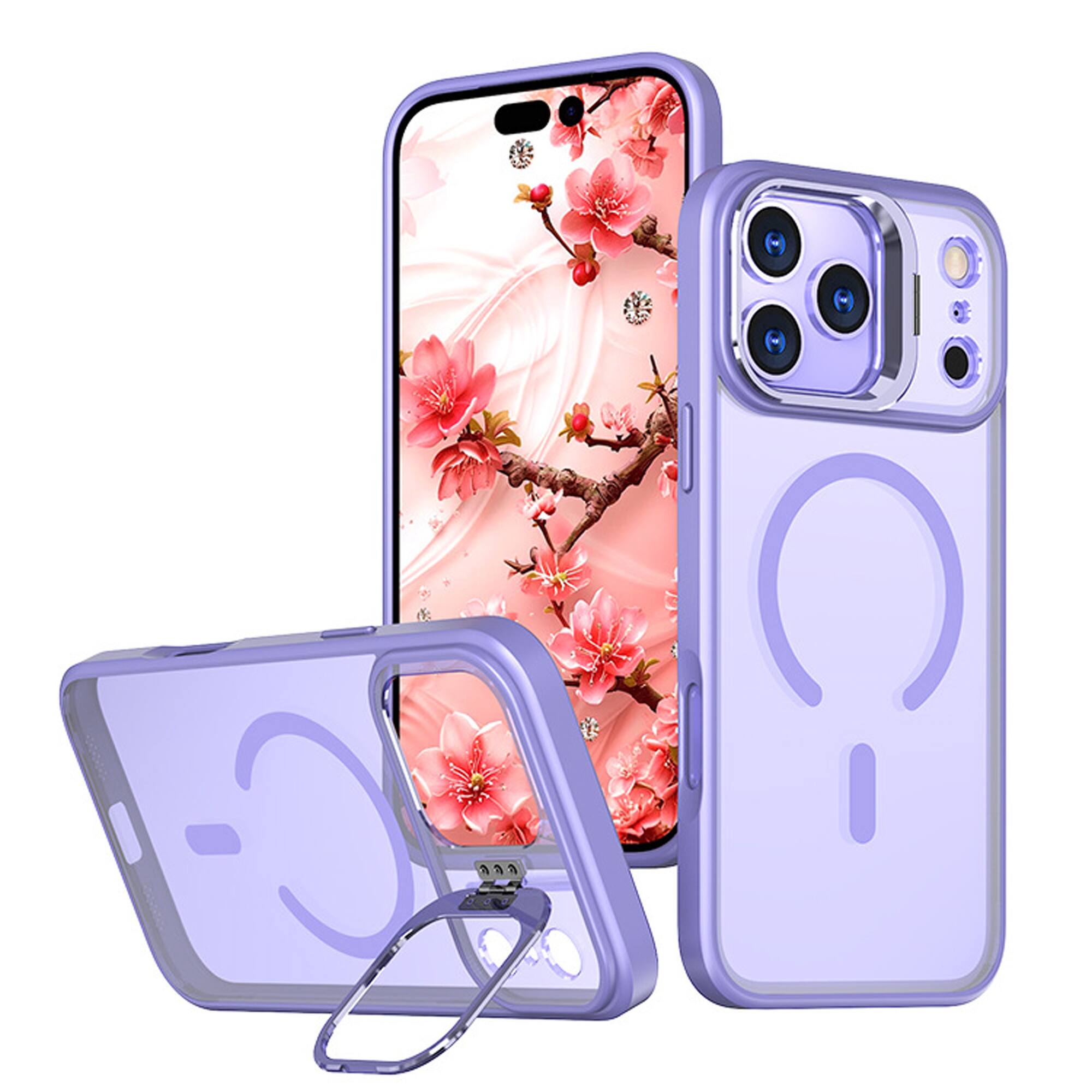 YONWAY - Magnetic Case Designed for iPhone 17 Pro Max, Translucent Matte Protective Cover with Camera Kickstand - Lilac