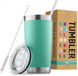 Zulay Kitchen - 20oz Double Walled Insulated Tumbler with Lid and Straw - Mint