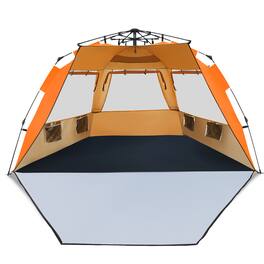 Costway - 3-4 Person Easy Pop Up Beach Tent UPF 50Plus Portable Sun Shelter - Orange