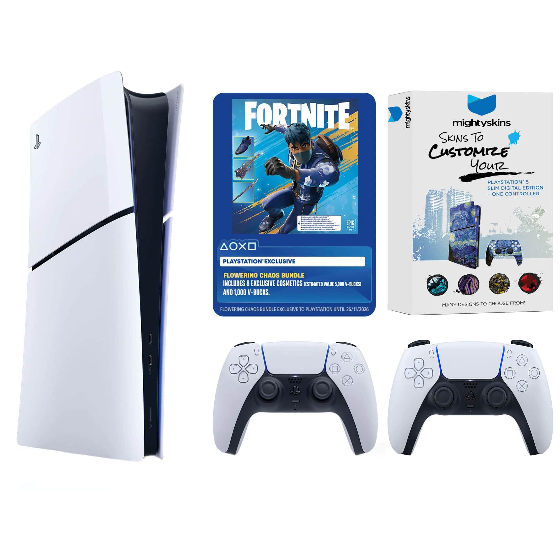 PlayStation 5 Digital Fortnite Flowering Chaos Bundle with Extra Controller and MightySkins Code - PlayStation 5