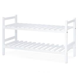 PJ Wood - Stackable Wood Shoe Rack Organizer Shelf Closet Entryway Bedroom - White
