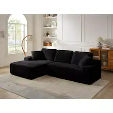 Front. Meqiodas - 95'' Modern Boneless Sofa Couch, Corduroy Modular Sectional Sofa With L-Shape Chaise, No Assembly Required - Black.