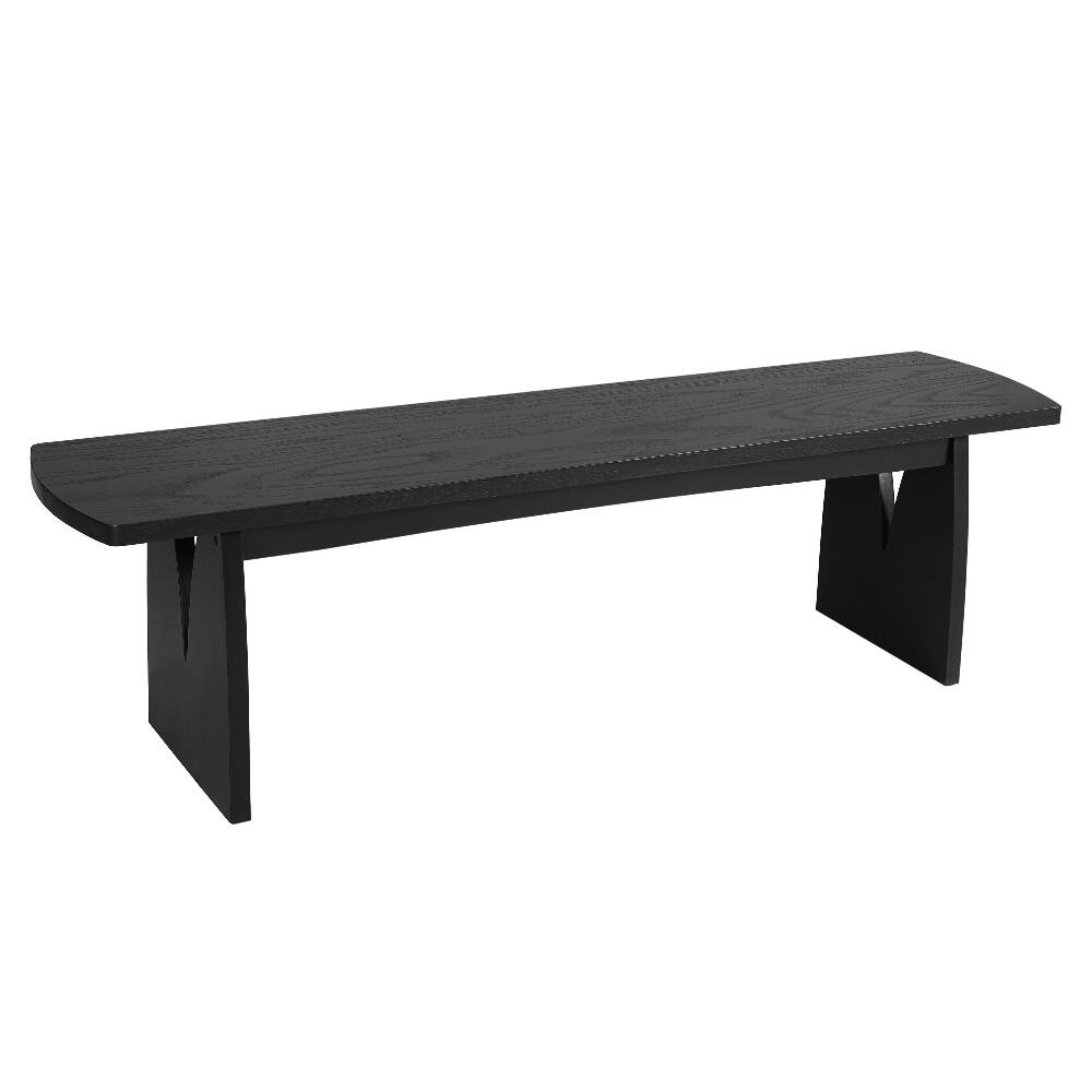 Back. Ropilly - Ropilly Black Modern Dining Bench Long Entryway Bench Acacia Legs High Capacity for Kitchen Living Room - Black.
