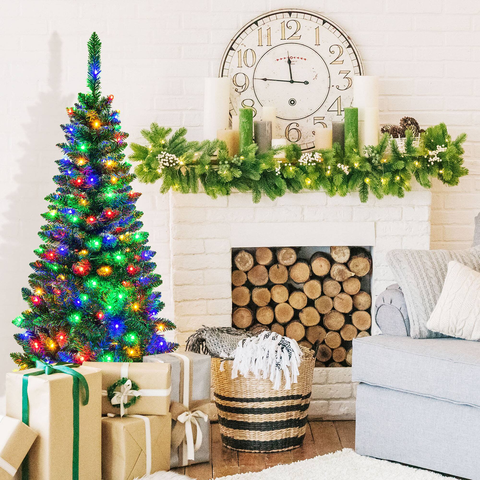 Alt View 3. Gymax - Gymax 4.5ft Colorful Lights Spruce Hinged Tree with 150 Colorful LED Lights - Green.