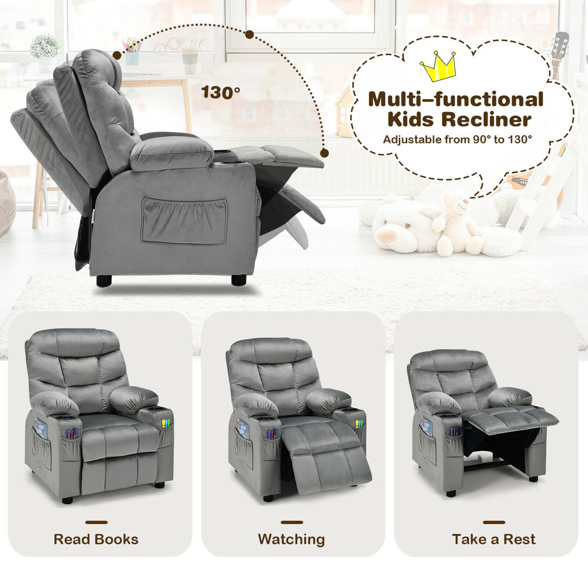 Multi-functional Kids Recliner  
Adjustable from 90° to 130°  

130°  

Read Books  
Watching  
Take a Rest