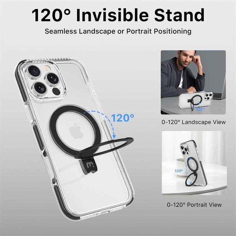 120° Invisible Stand, Seamless Landscape or Portrait Positioning, 0-120° Landscape View, 0-120° Portrait View