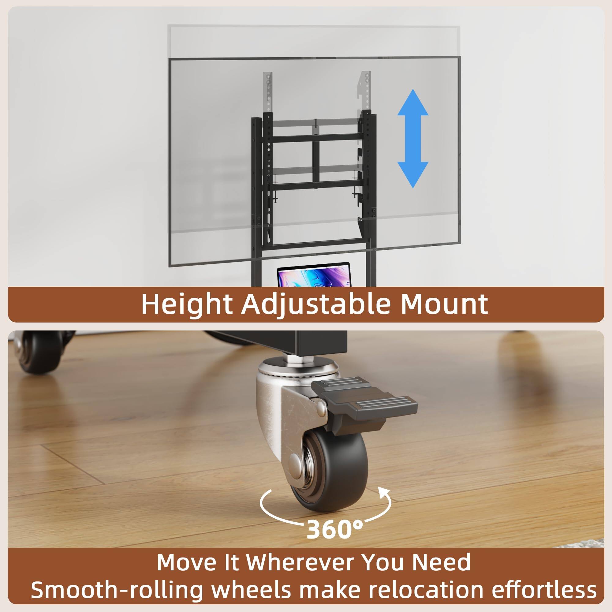 Height Adjustable Mount

Move It Wherever You Need  
Smooth-rolling wheels make relocation effortless

360°