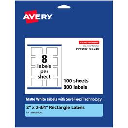 Avery - Matte Rectangle Labels, 2" x 2.75", 800 Labels - White