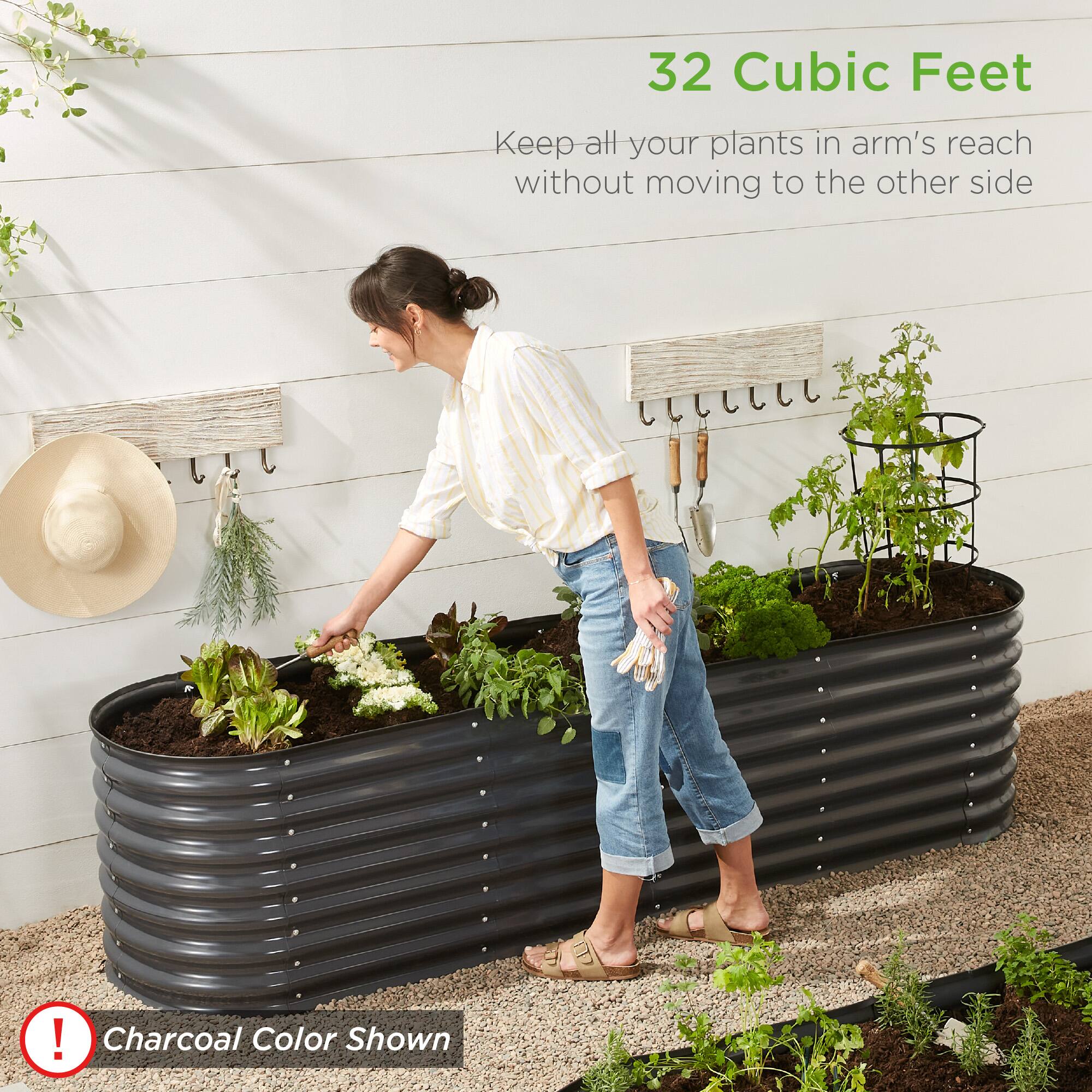 32 Cubic Feet  
Keep all your plants in arm's reach without moving to the other side  

Charcoal Color Shown