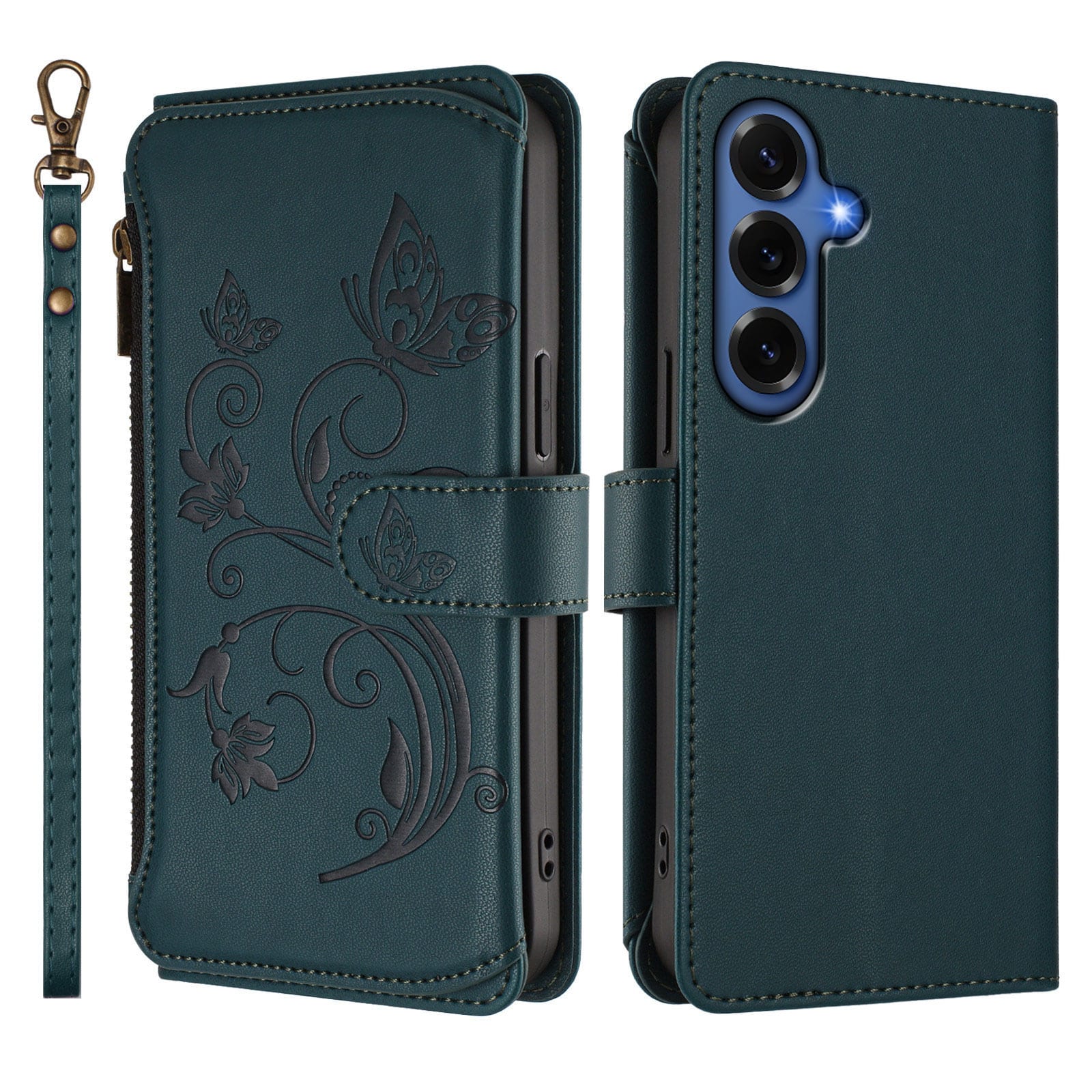 Dteck - Crossbody Wallet Case for Samsung Galaxy S26+,Embossed Butterfly Flower Folio PU Leather Cover with Zipper Pocket+Strap - Darkblue price history on PriceWatchPro