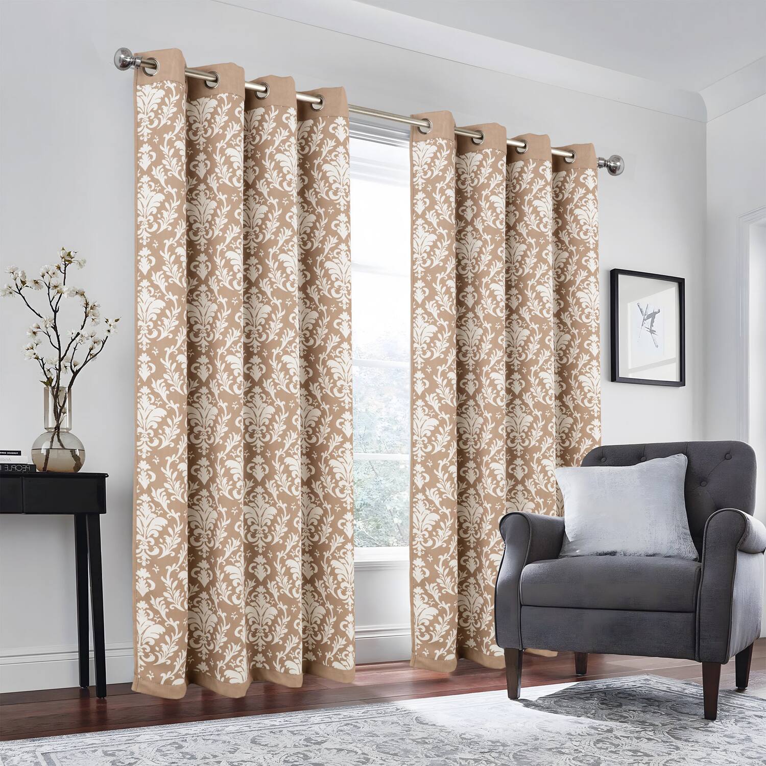 Angle. Olivia Gray - Olivia Gray 100% Polyester 190 GSM Cressida Reversible Blackout Grommet Curtain Panel 54" x 90" Taupe - Taupe.