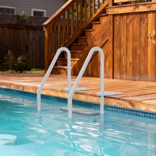Alt View 5. Winado - 4Step Pool Ladder Heavy-Duty Safety Step for Above Ground Swimming Pool Stair Entry System with Handrails Outdoor Indoor - Light Gray Ladder Body & Gray Treads.
