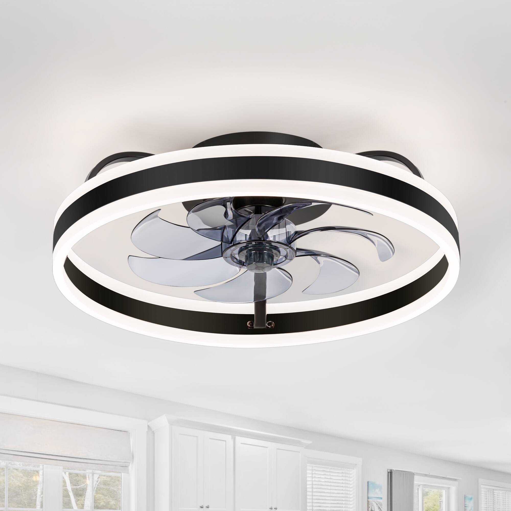 Alt View 5. Breezary - 20-Inch Modern Flush Mount Cage Fan with LED Light & Remote, Timer, 7 PC Blades, 6-Speed DC Motor - black.