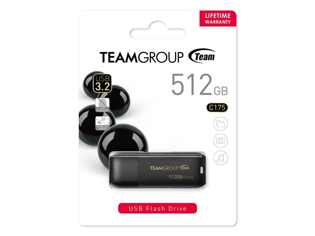 LIFETIME WARRANTY

TEAMGROUP Team

512 GB

USB 3.2

C175

anti-fingerprint design

snap-on design

USB Flash Drive