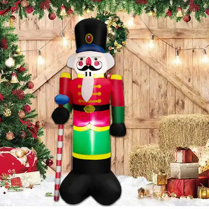 Front. BreeBe - 8FT Lighted Inflatable Nutcracker Soldier Christmas Decoration with Dual LED Lights - Multicolor.