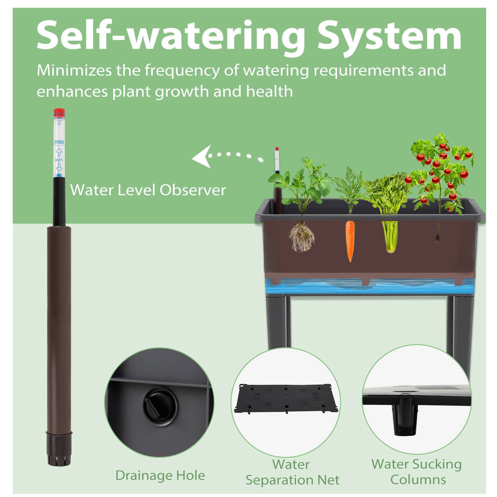 Self-watering System  
Minimizes the frequency of watering requirements and enhances plant growth and health  

- Water Level Observer  
- Drainage Hole  
- Water Separation Net  
- Water Sucking Columns