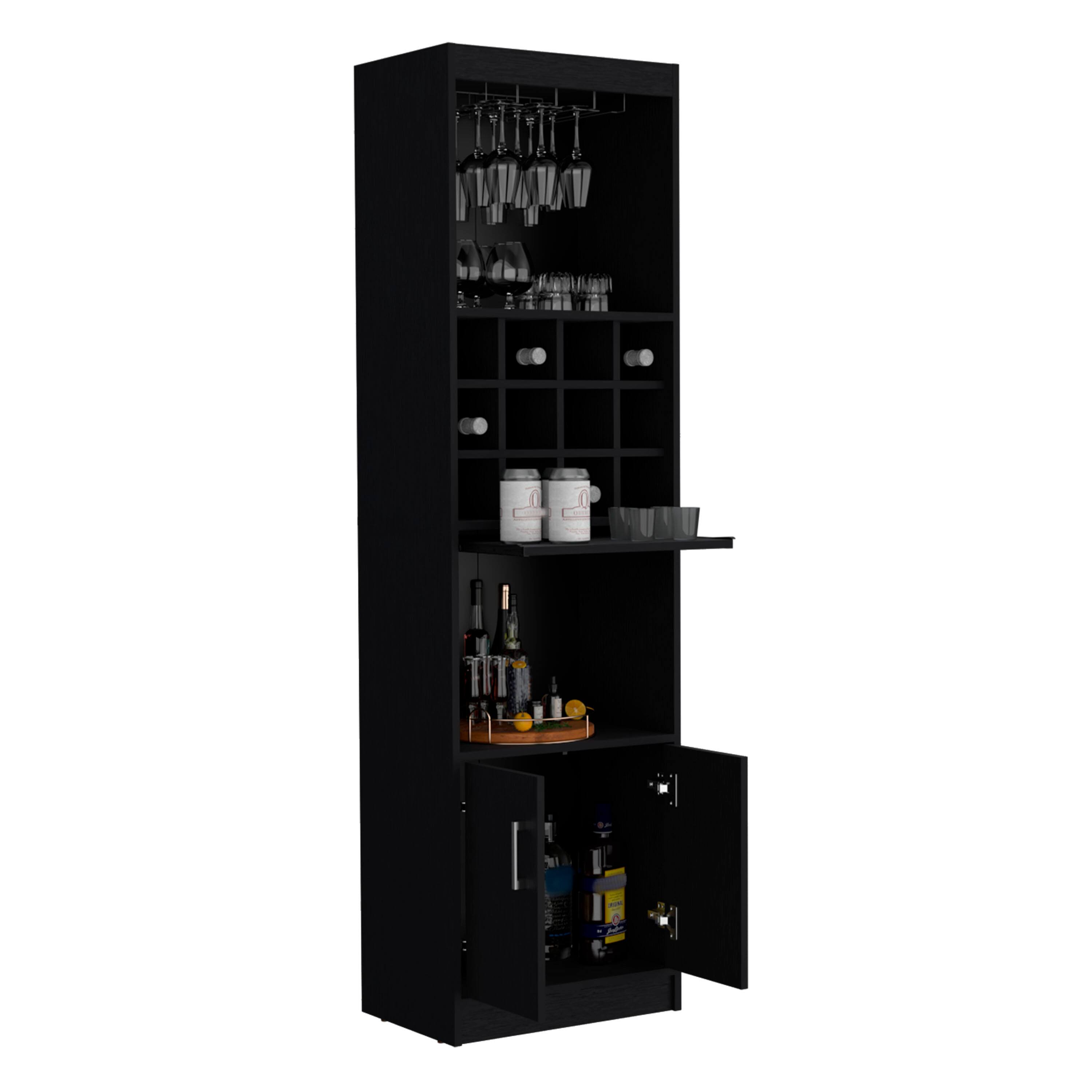 Alt View 2. TuHome - Kevil Tall Bar Cabinet 5-Tier Modern Bar Cabinet with Glass Holder Stemware Rack, Wine Cabinet and Liquor Cabinet. - Black.
