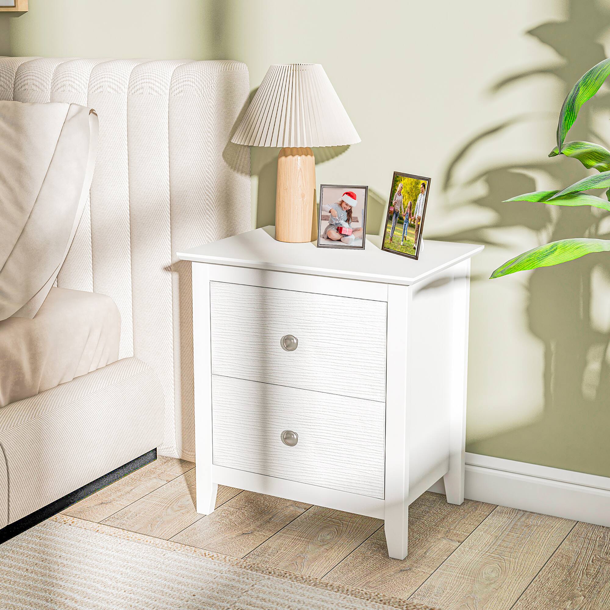 Alt View 11. Gymax - Modern Nightstand with Storage 2 Drawers & Support Legs for Bedroom - White.