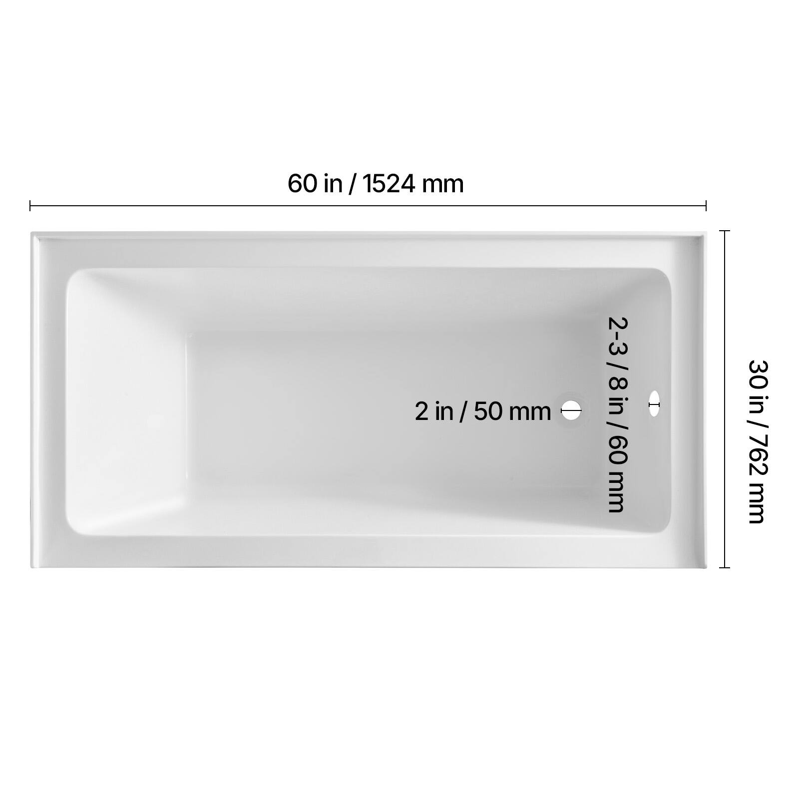 60 in / 1524 mm  
2 in / 50 mm  
2-3/8 in / 60 mm  
30 in / 762 mm