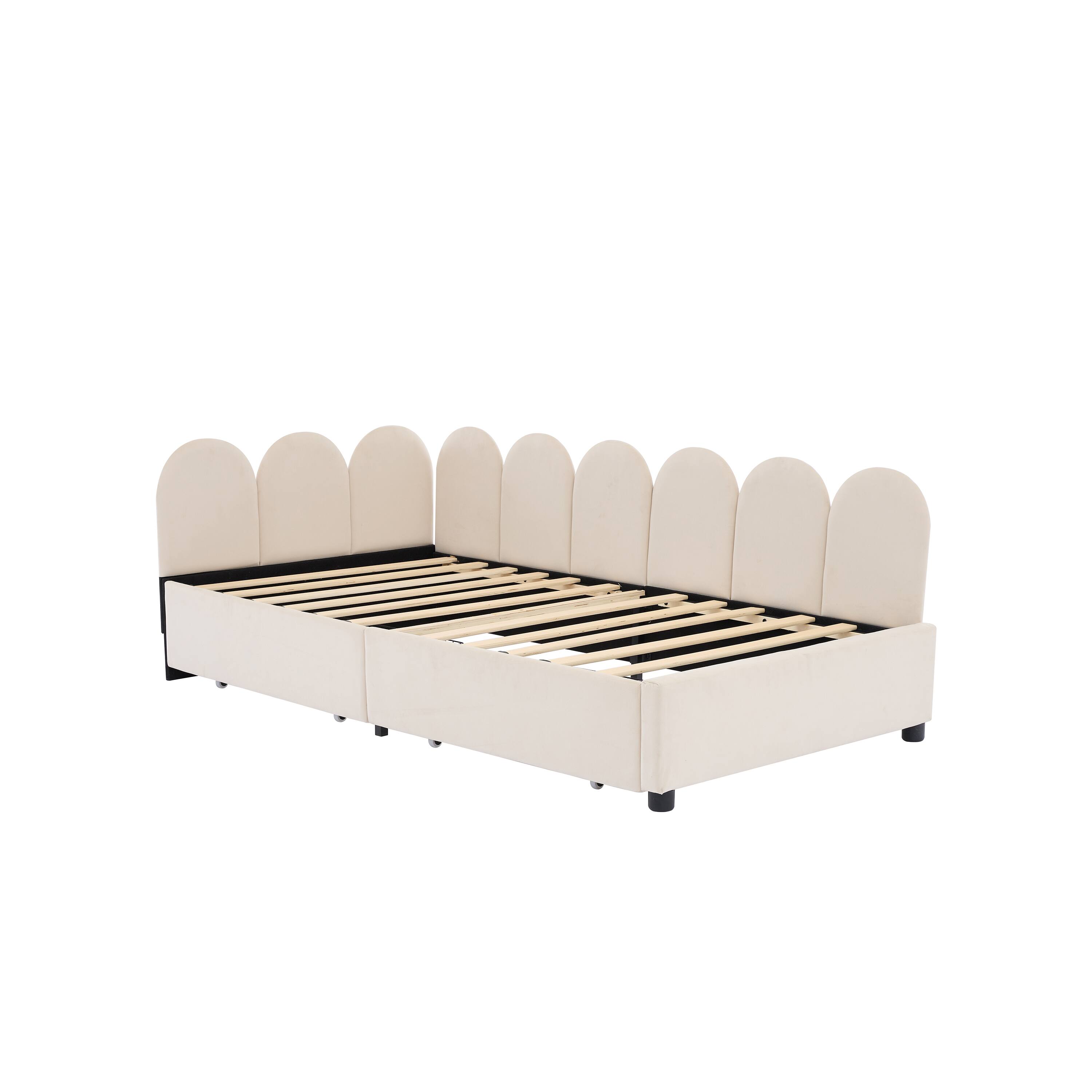 Alt View 1. Tiramisubest - Twin size Upholstered Daybed with 2 Drawers, Velvet Sofabed with Soft Fabric Headboard, No Box-spring Needed, Beige - Beige.