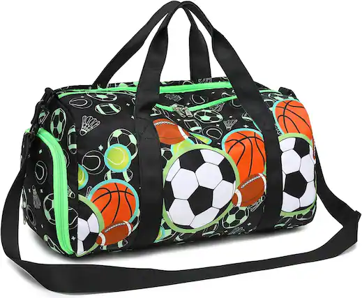 Front. Vulpecula Spade - Kids Overnight Bag for Boys Small Soccer Sports Gym Bags Duffle Tote - Soccer-Sports Ball.