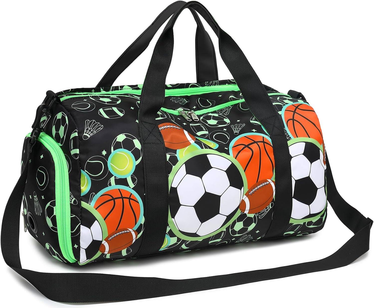 Front. Vulpecula Spade - Kids Overnight Bag for Boys Small Soccer Sports Gym Bags Duffle Tote - Soccer-Sports Ball.
