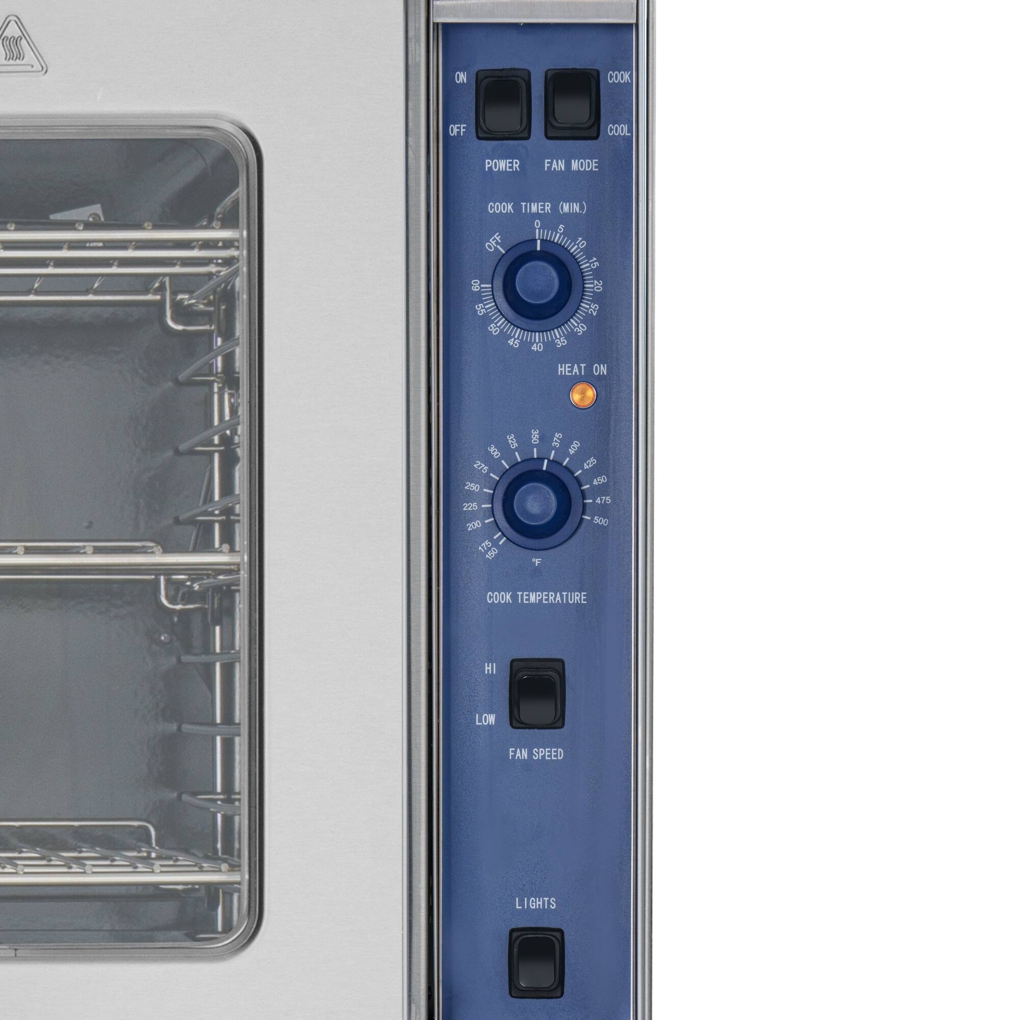 - ON
- OFF
- POWER
- FAN MODE
- COOK TIMER (MIN)
- COOK
- COOL
- HEAT ON
- COOK TEMPERATURE
- FAN SPEED
- LIGHTS

- COOK TIMER (MIN): 0, 5, 10, 15, 20, 25, 30, 35, 40, 45, 50, 60
- COOK TEMPERATURE: 200, 225, 250, 275, 300, 325, 350, 375, 400, 425, 450, 475, 500
- FAN SPEED: HI, LOW