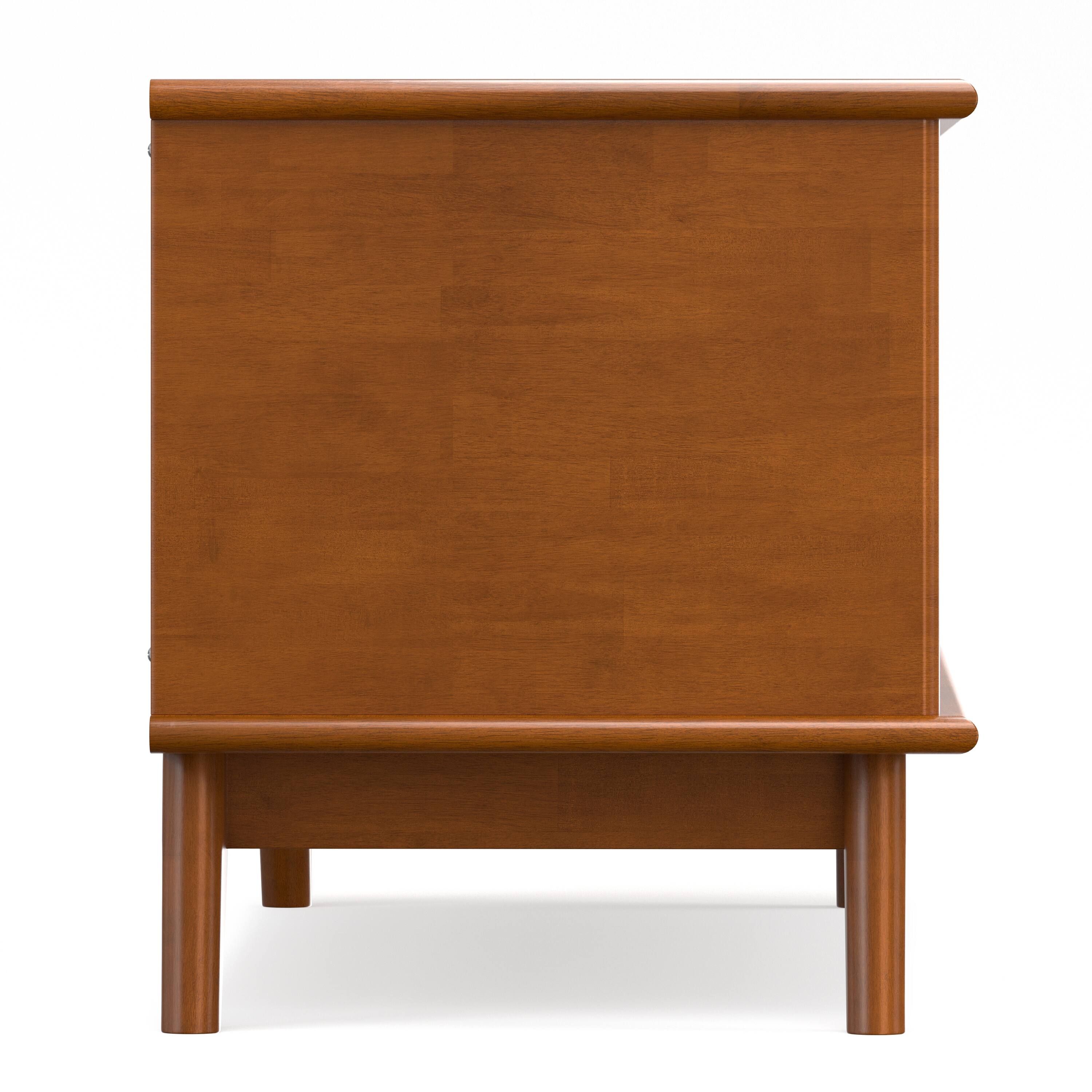 Alt View 1. Simpli Home - Draper 44 inch Wide Solid Wood Mid Century Flip-Down Storage Bench in Teak Brown - Teak Brown.