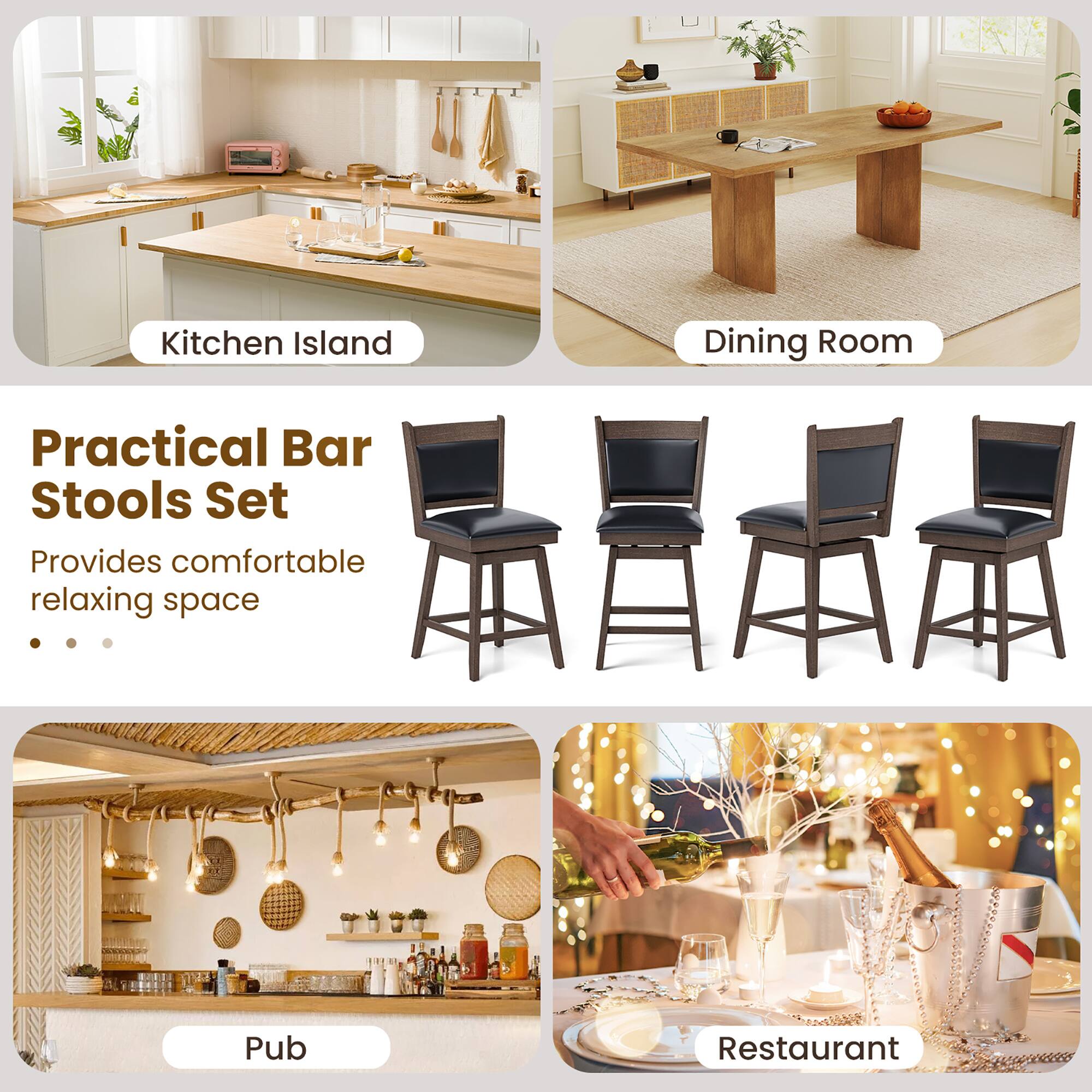 Kitchen Island, Dining Room, Pub, Restaurant, Practical Bar Stools Set, Provides comfortable relaxing space