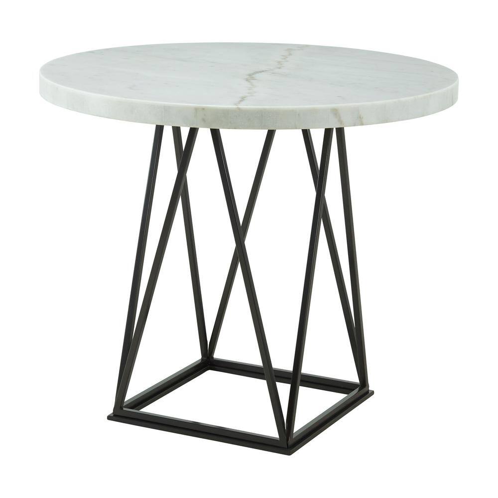 Back. FurniFact - White Marble Top Counter Height Dining Table - White/ Gun Metal.