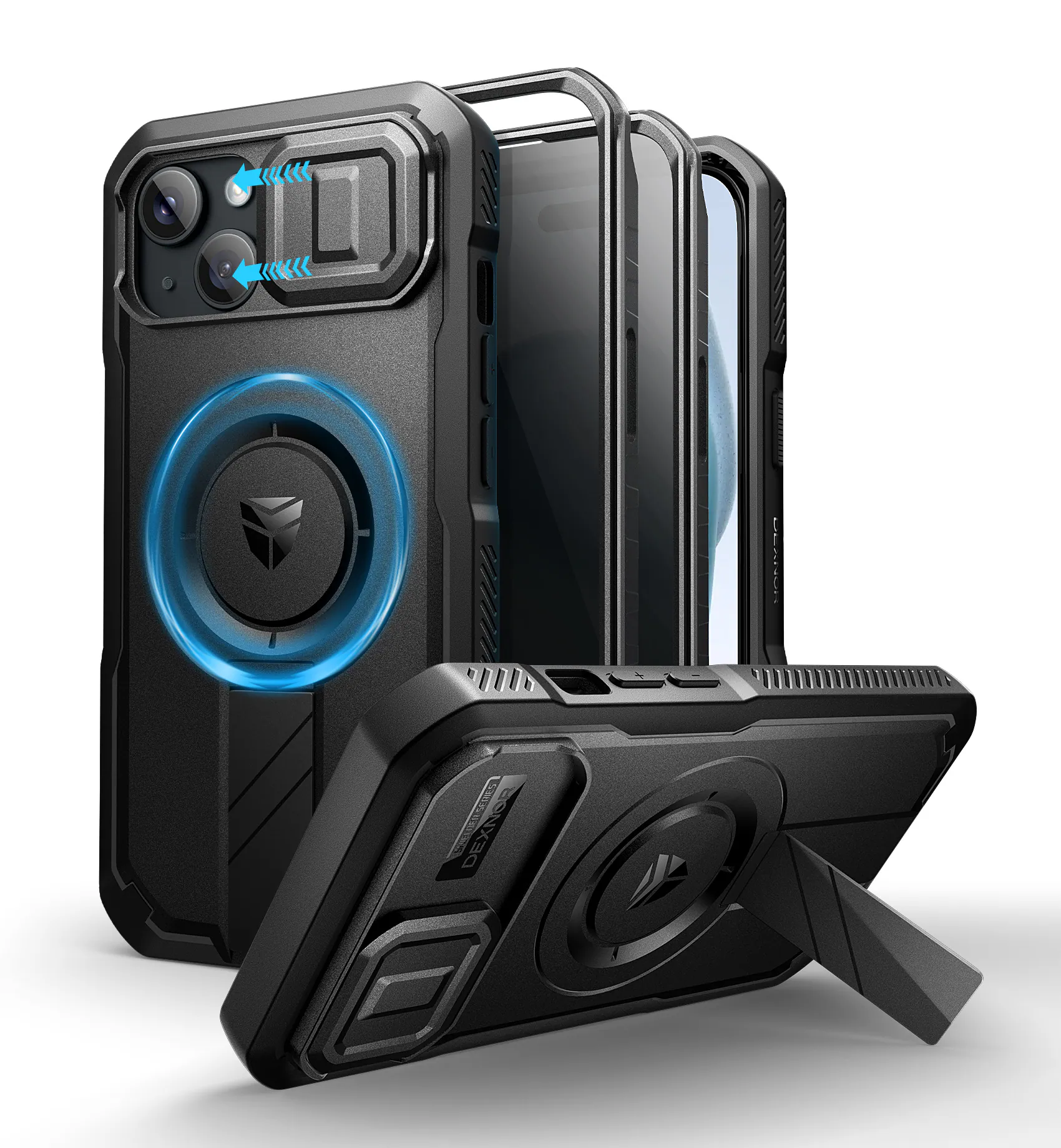 Front. dexnor - Case for iPhone 15 with Privacy Screen Protector, Compatible with MagSafe Rugged Bumper Case Heavy-Duty Protective Cover - Privacy Black.