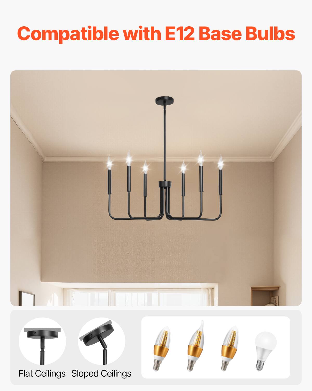 Compatible with E12 Base Bulbs

Flat Ceilings Sloped Ceilings