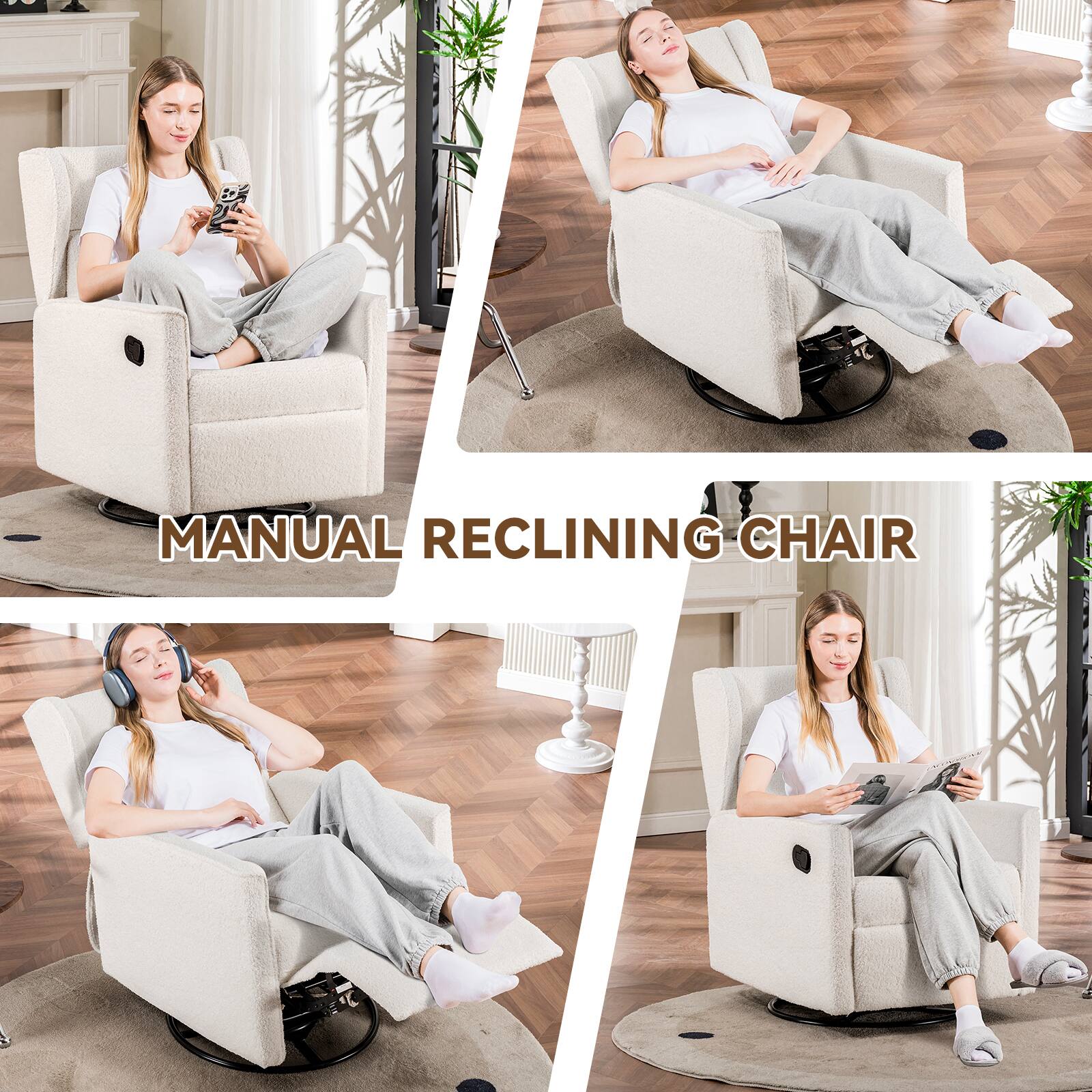 The text on the image is "MANUAL RECLINING CHAIR".