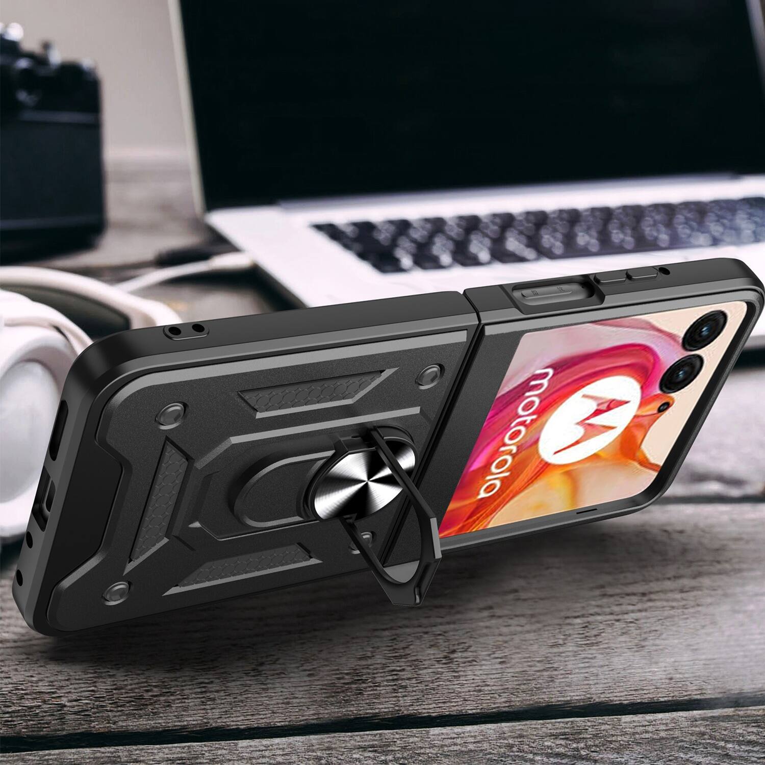 Alt View 15. SaharaCase - Raider Series Kickstand Case for Motorola Razr+ (2024) - Scorpion Black.