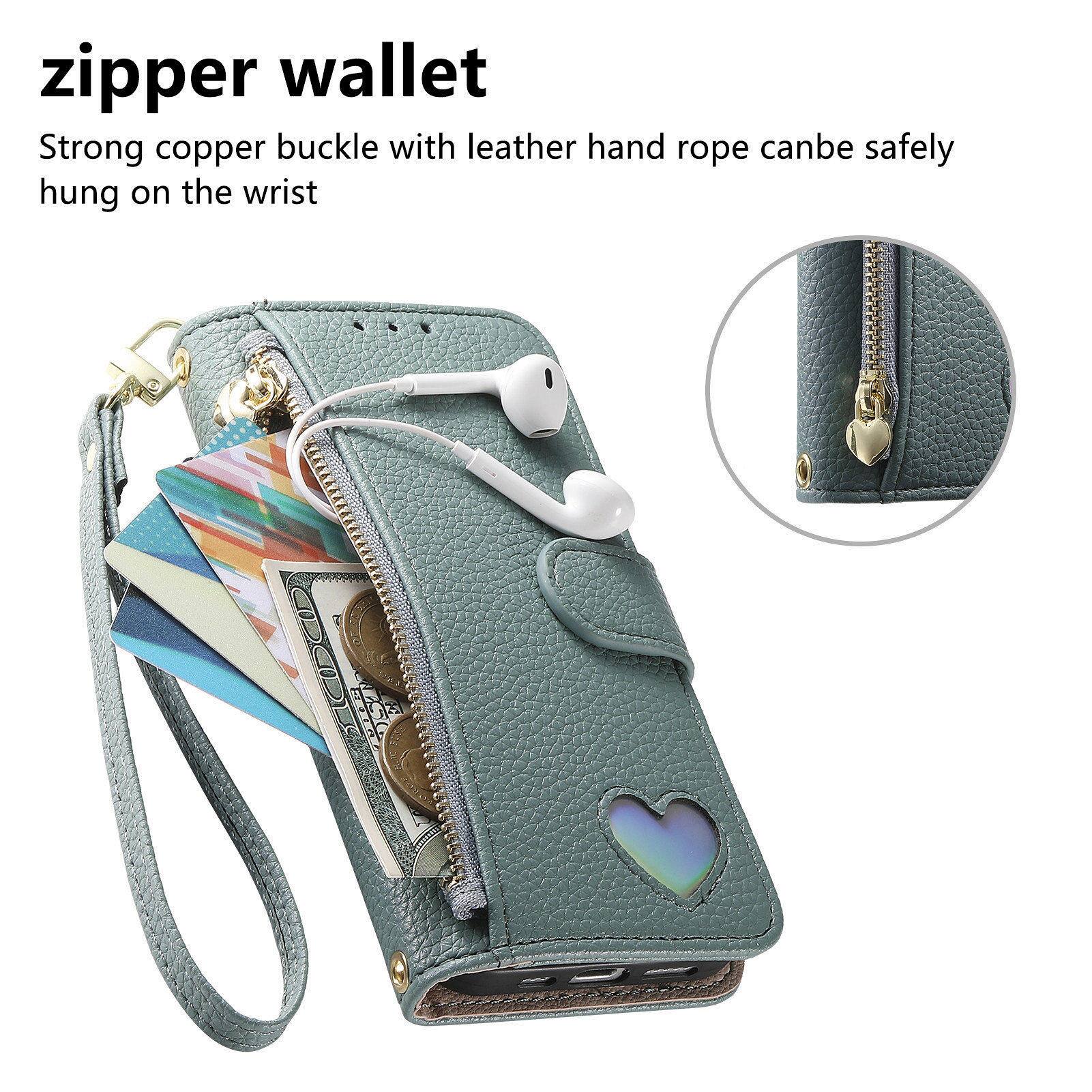 zipper wallet  
Strong copper buckle with leather hand rope can be safely hung on the wrist