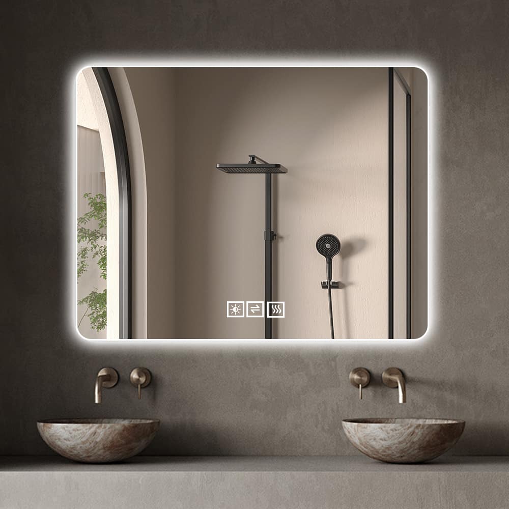Boyel Living - 28 by 36 Inch Bathroom Mirror with LED Lights Front and Backlit Anti Fog Wall Mounted 3 Colors and 5 Level Dimmable