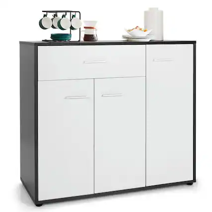 Front. Pefilos - Buffet Sideboard Storage Cabinet with Spacious Table Top, Kitchen Cupboard, Cabinet for Indoor, White - White.