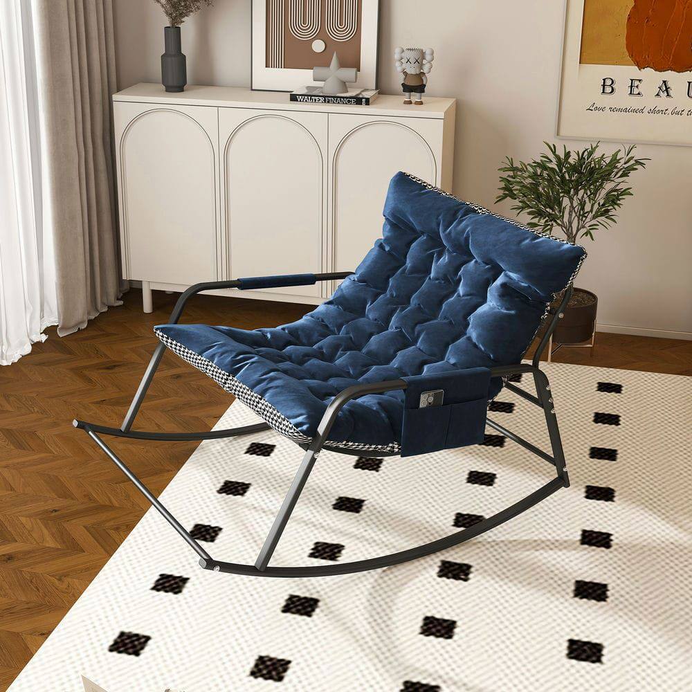 Alt View 7. Kadyn - Rocking Chair with Storage, Cushions and Armrests, Breathable Ergonomic Lounge Chair for Bedroom, Living Room, Blue - Blue.