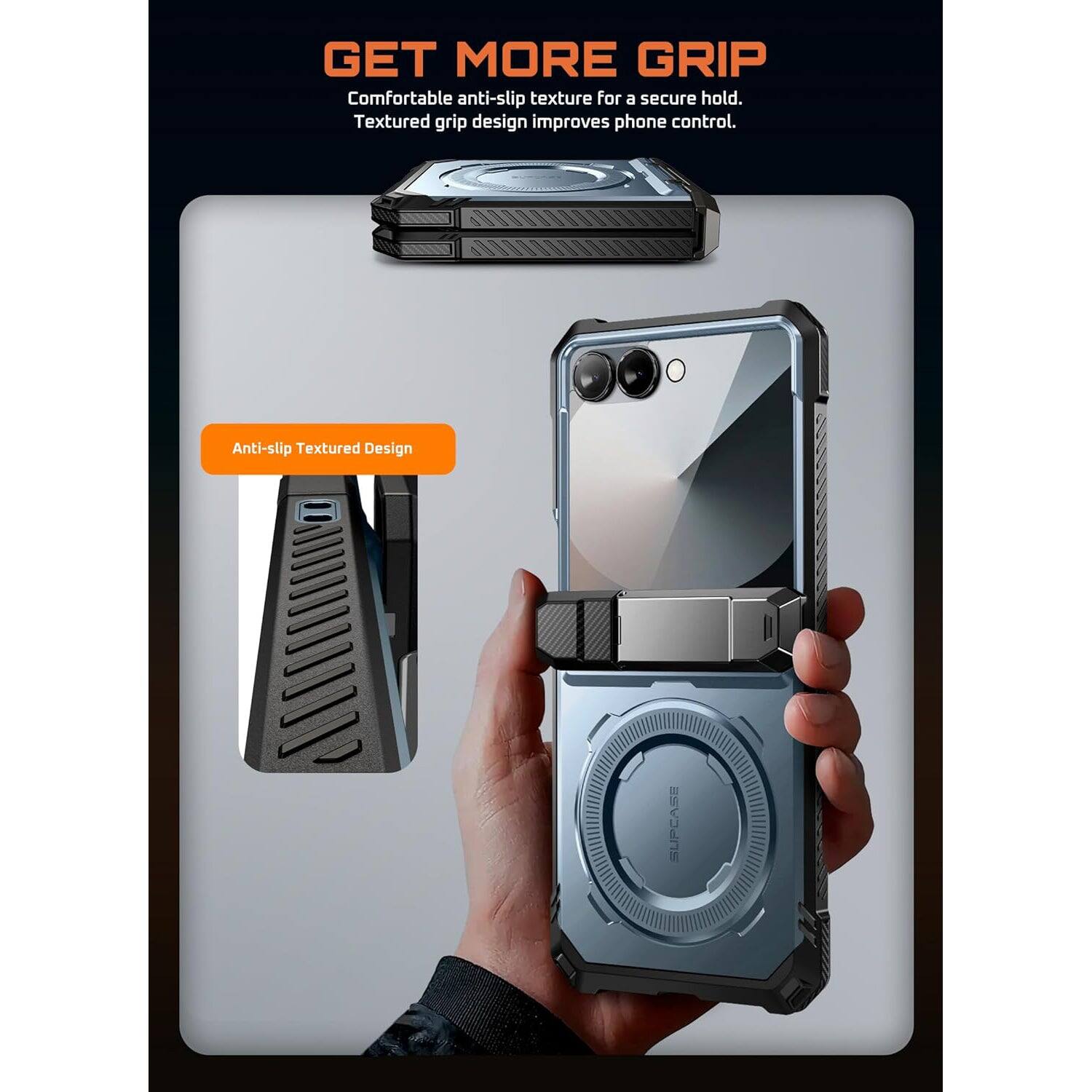 GET MORE GRIP

Comfortable anti-slip texture for a secure hold. Textured grip design improves phone control.

Anti-slip Textured Design SUPCASE