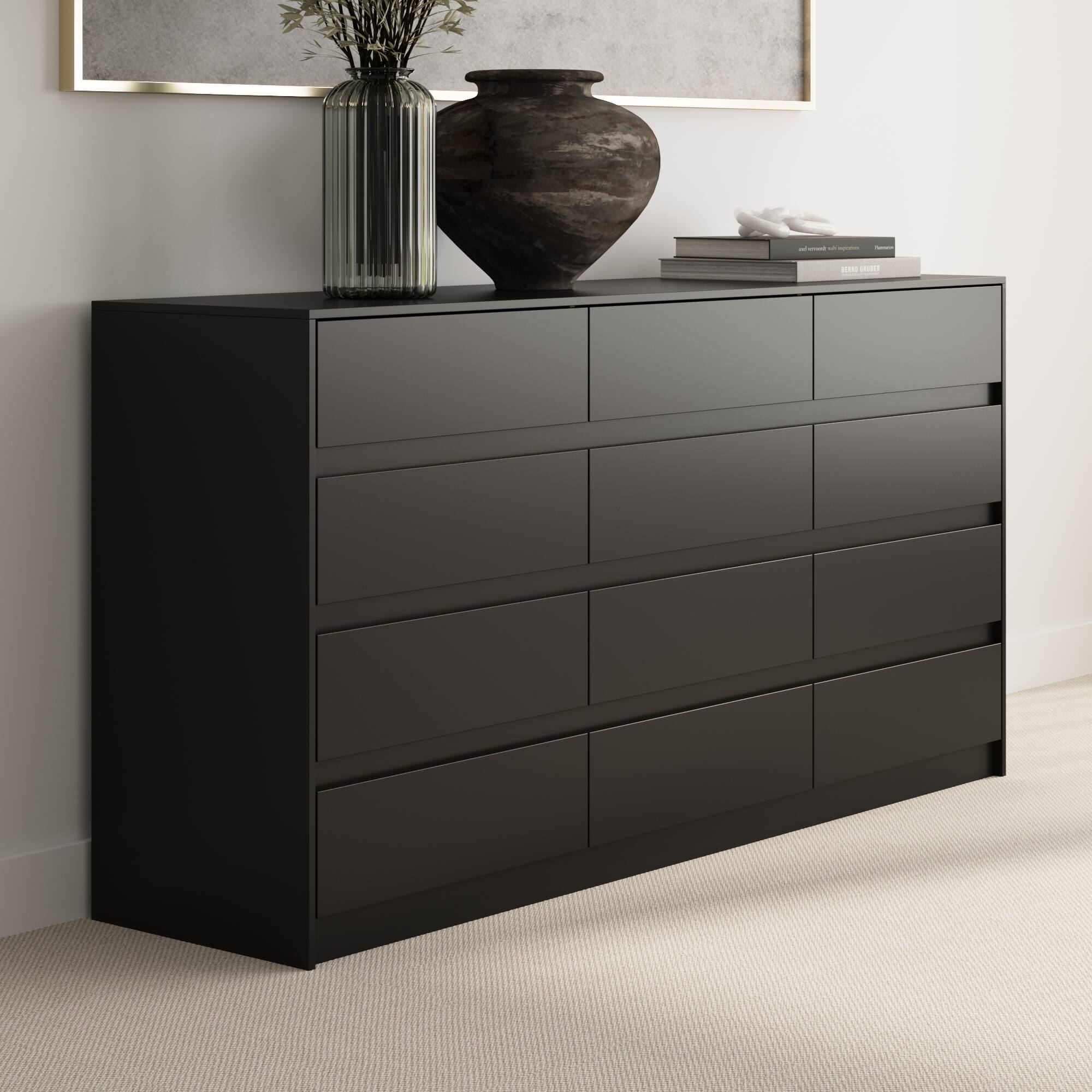 Alt View 1. Famapy - Famapy Horizontal 12 - Drawer Dresser: Arched - Front & Hidden - Handle Chest of Drawers - Black.