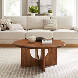 Rivian Round 34" Coffee Table by Modway - Walnut