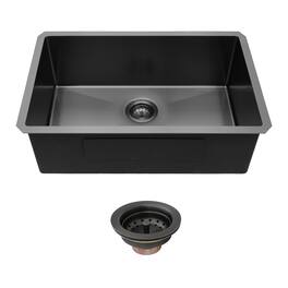 Siljoy - 30"x18"x9" Undermount Kitchen Sink 16 Gauge Single Bowl with Drain Assembly - Gunmetal Black