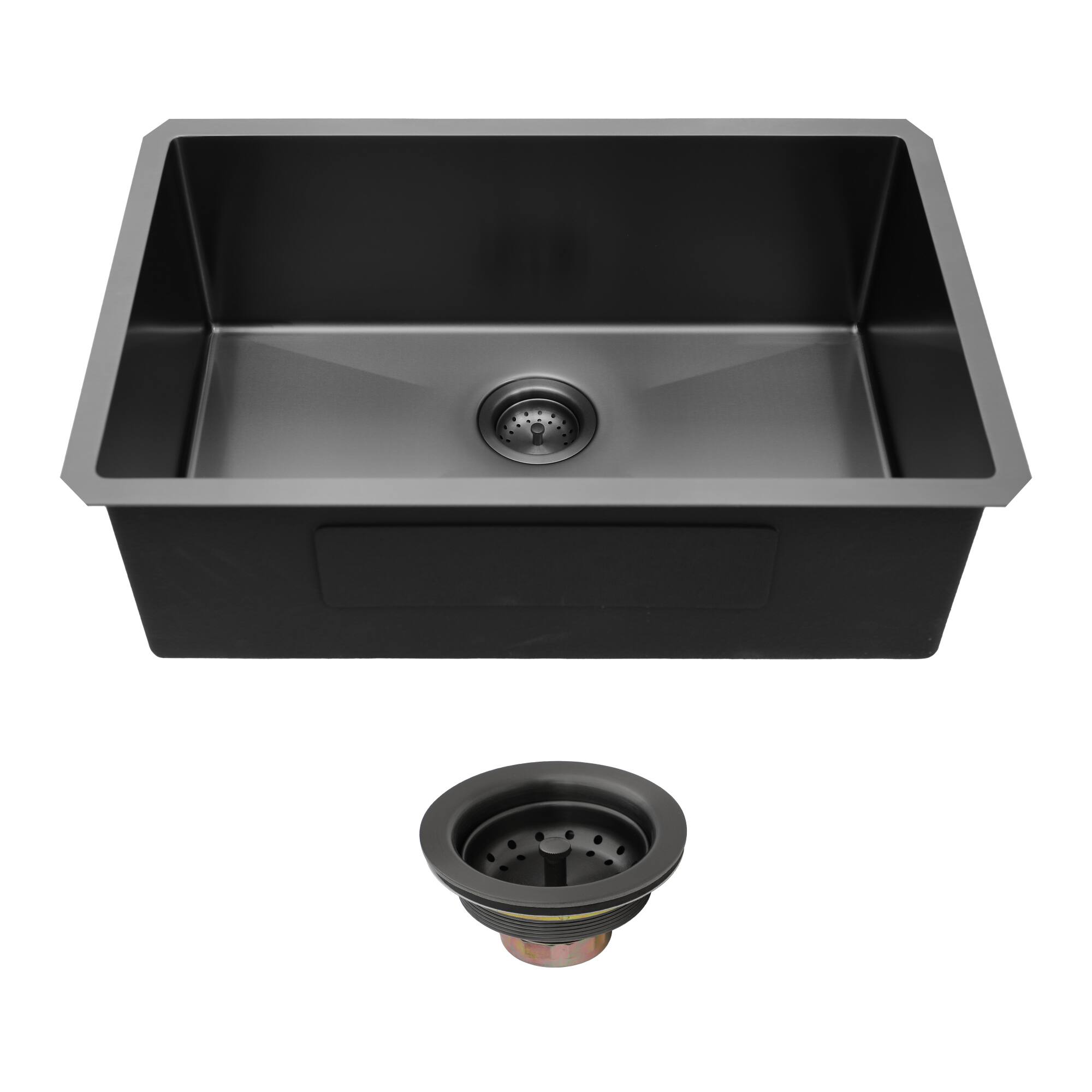 Front. Siljoy - 30"x18"x9" Gunmetal Black Undermount  Kitchen Sink 16 Gauge Single Bowl with Drain Assembly - Gunmetal Black.