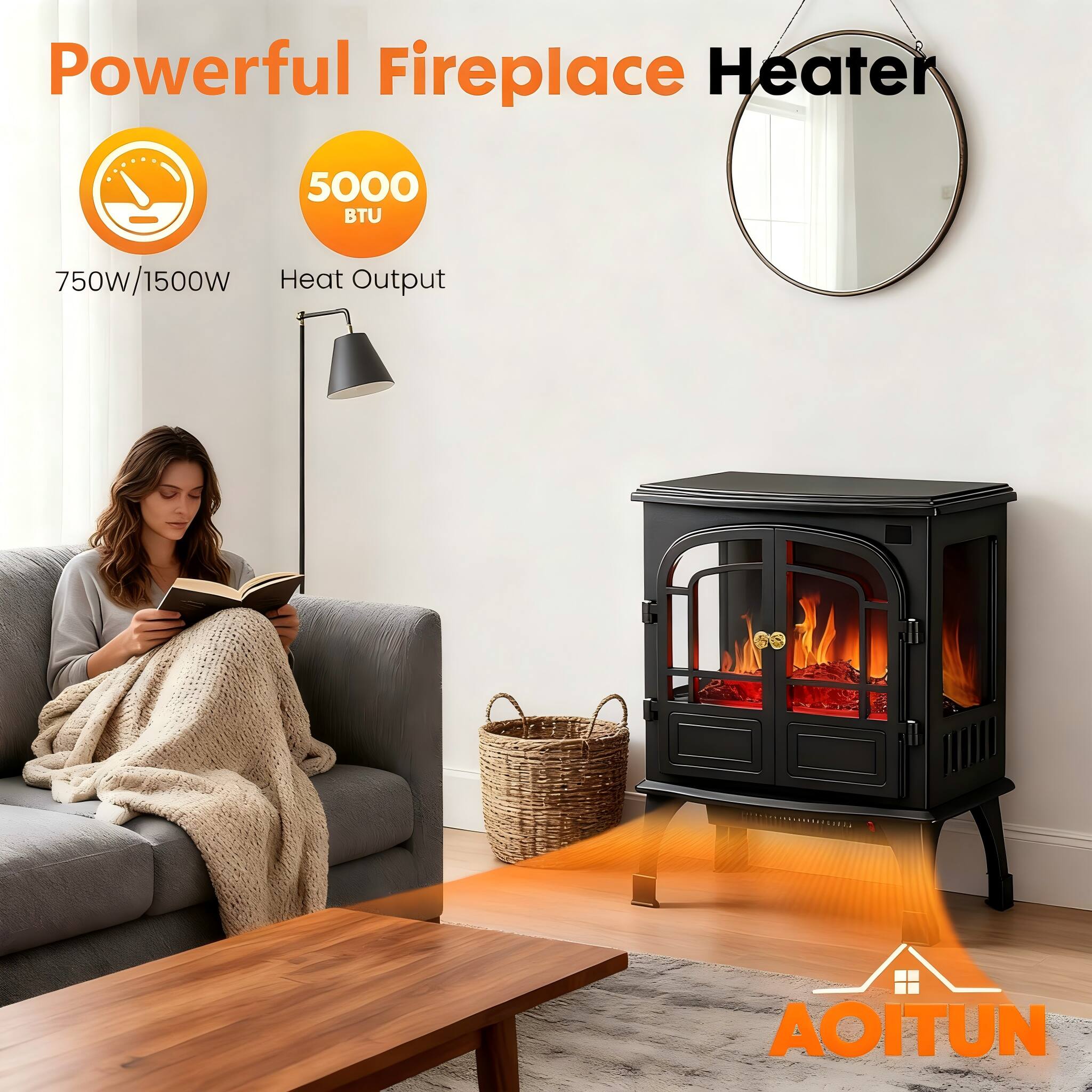 Powerful Fireplace Heater

750W/1500W

5000 BTU Heat Output

AOITUN