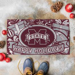 Evergreen Enterprises - Mississippi State Bulldogs 28" x 16" Happy Holidays Christmas Turf Door Mat - Multicolor